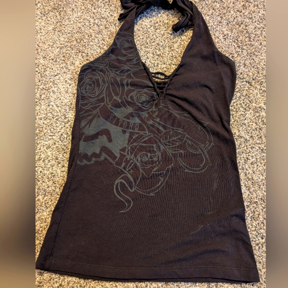 Fox Black Sleeveless Halter Graphic Tank Top